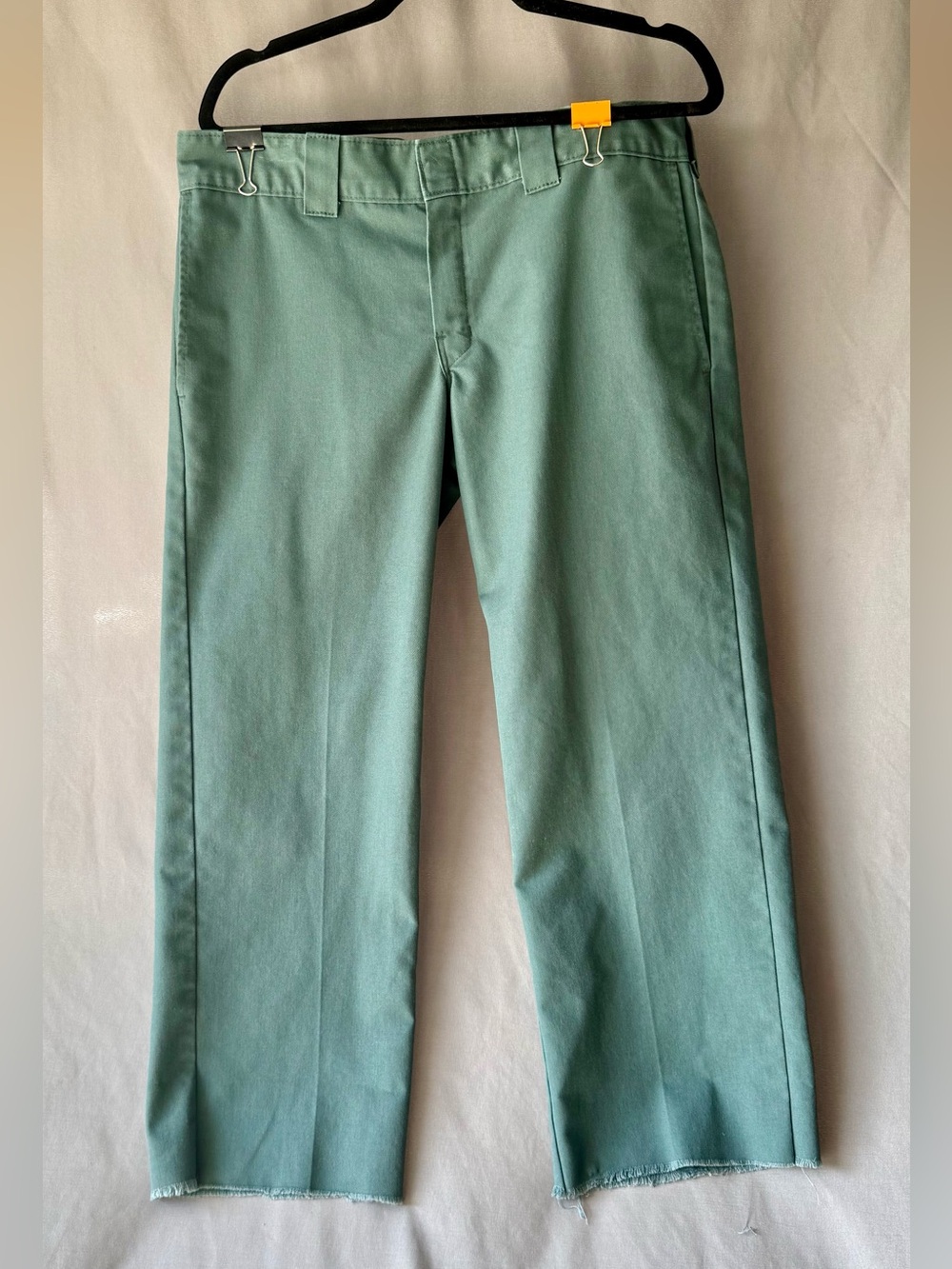 Dickies Slim Straight Green Cropped Work Pants Raw Hem 34 Waist